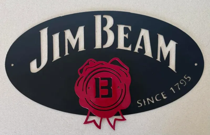 Jim Beam 1 (aluminium backing, red aluminium overlay, 2 pack gloss red) metal sign by Rock DeSigns