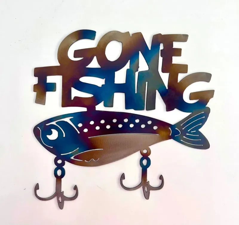 Gone Fishing 1 (heat-treated Australian steel) metal sign by Rock DeSigns