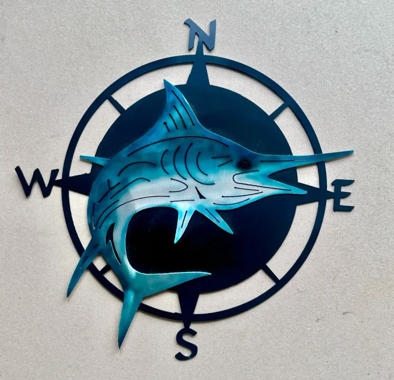 Marlin Compass (hand painted marlin overlay, auto candy paints) metal sign by Rock DeSigns