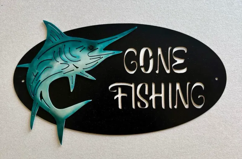 Gone Fishing 6 (hand painted marlin overlay, auto candy paints) metal sign by Rock DeSigns