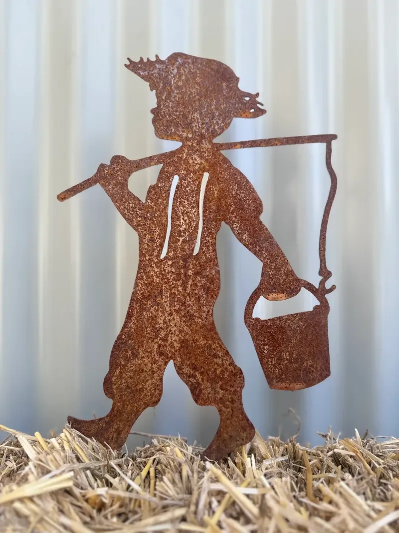 Boy with Bucket Australian Corten steel garden stake by Rock DeSigns