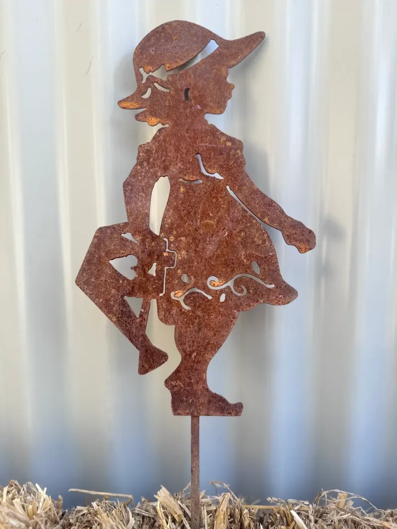 Girl with Watering Can 1 Australian Corten steel garden stake by Rock DeSigns