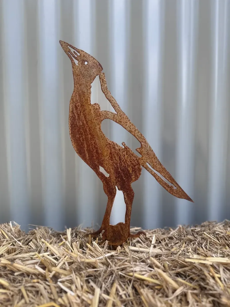 Magpie Australian Corten steel garden stake by Rock DeSigns