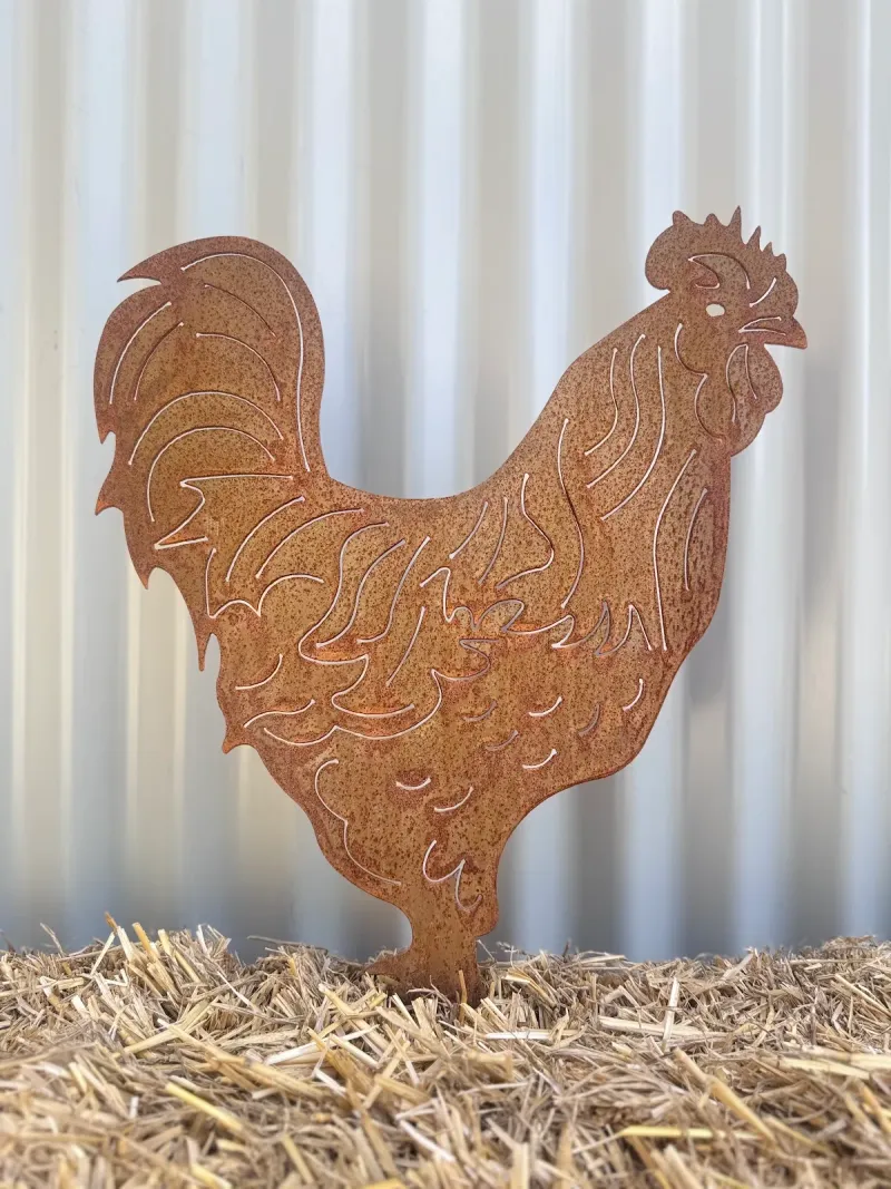 Rooster Small Australian Corten steel garden stake by Rock DeSigns