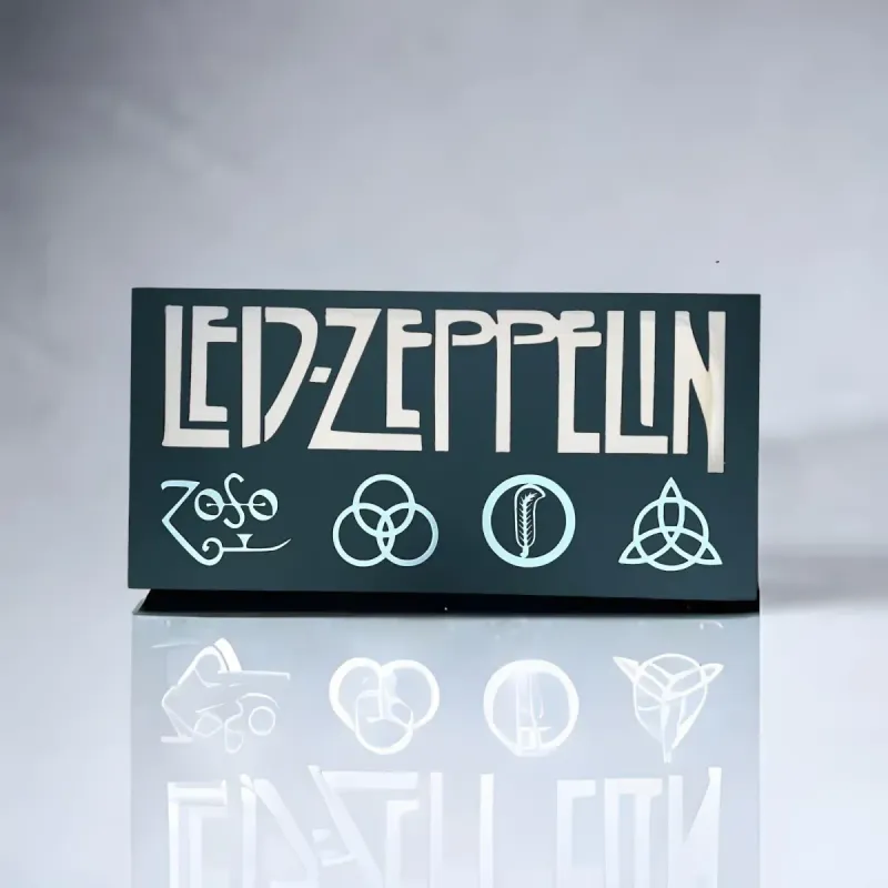 Led Zeppelin (laser cut acrylic symbols, brushed stainless finish) metal sign by Rock DeSigns