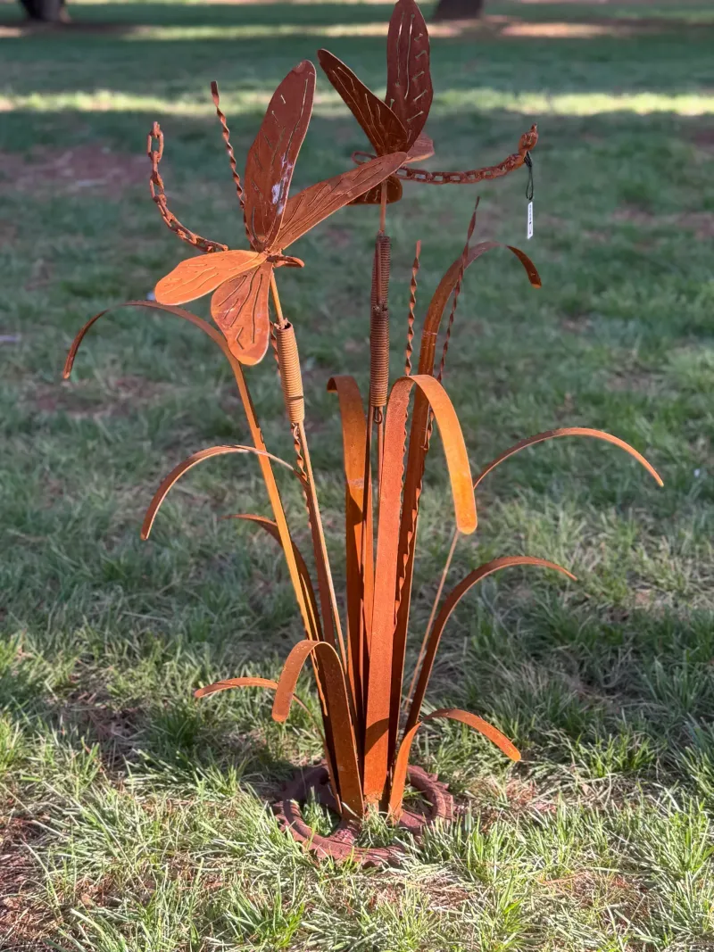 Two Dragonflies with Bull Rushes garden sculpture
