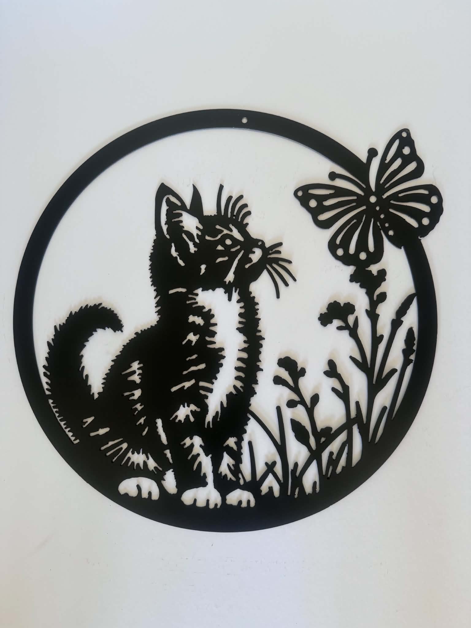 Cat and Butterfly metal sign by Rock DeSigns