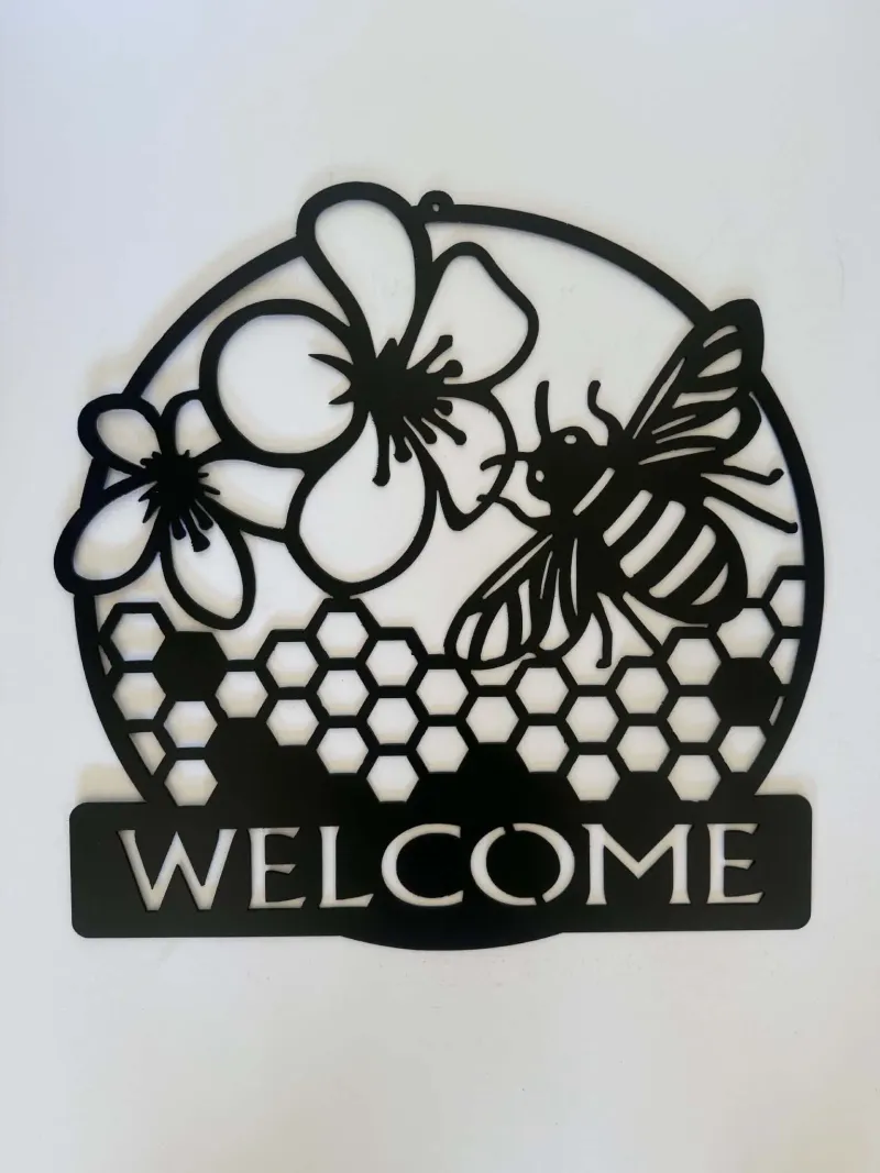 Bee Welcome metal sign by Rock DeSigns