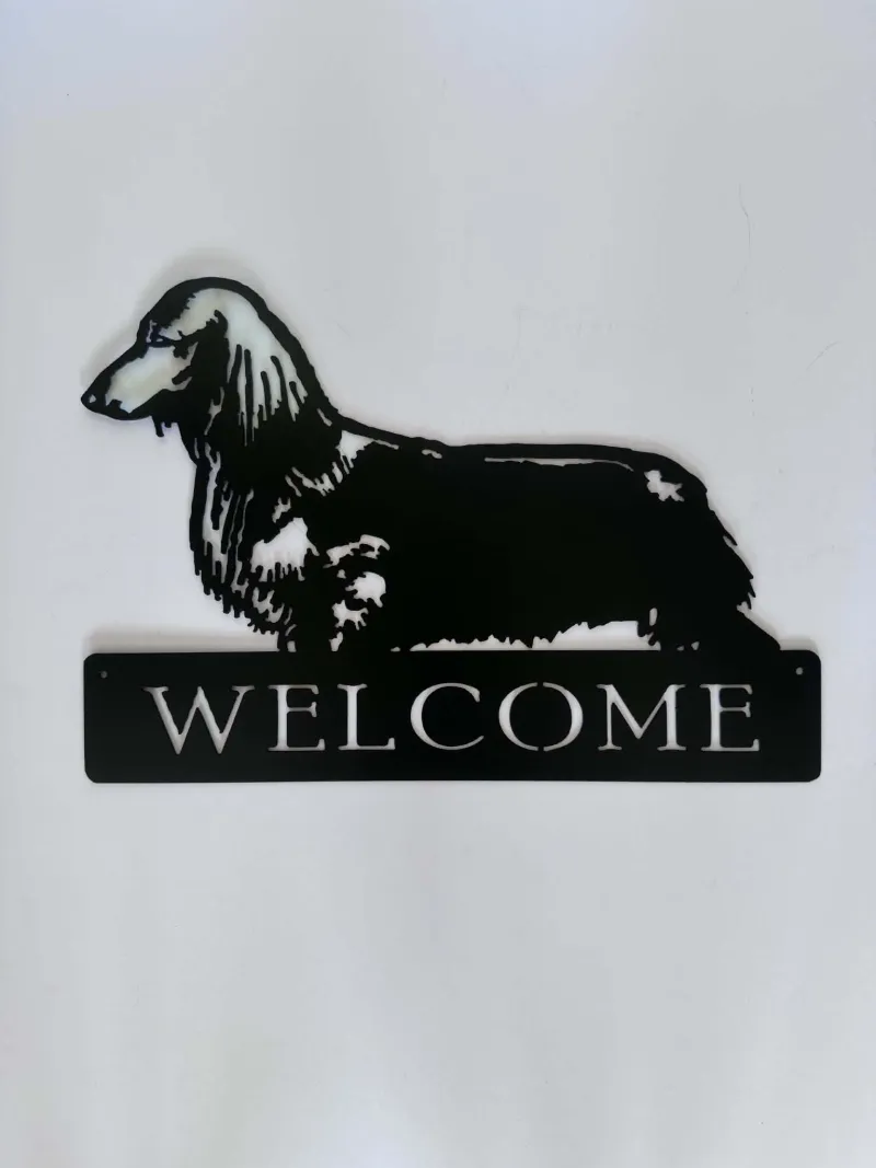 Dachshund - Long Hair Welcome metal sign by Rock DeSigns