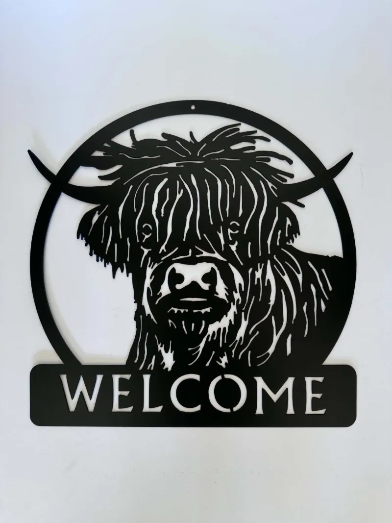 Highland Cow Welcome metal sign by Rock DeSigns