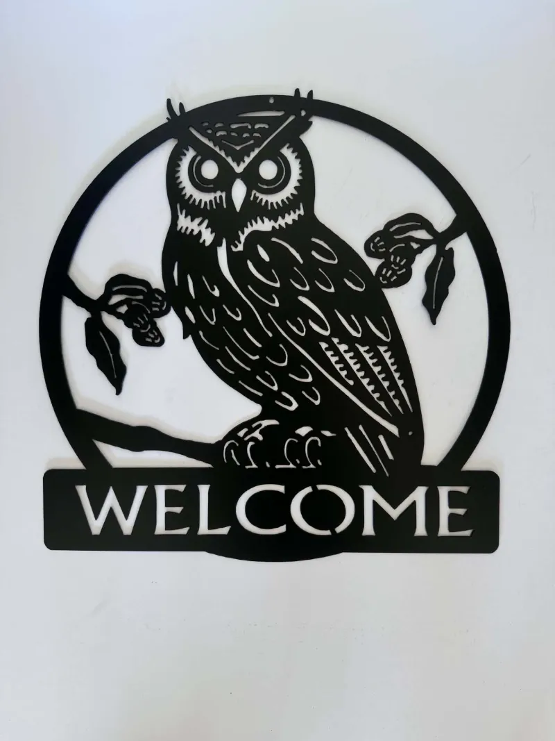 Owl Welcome metal sign by Rock DeSigns