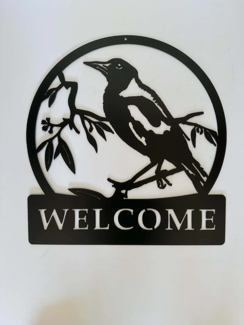 Single Magpie Welcome metal sign by Rock DeSigns